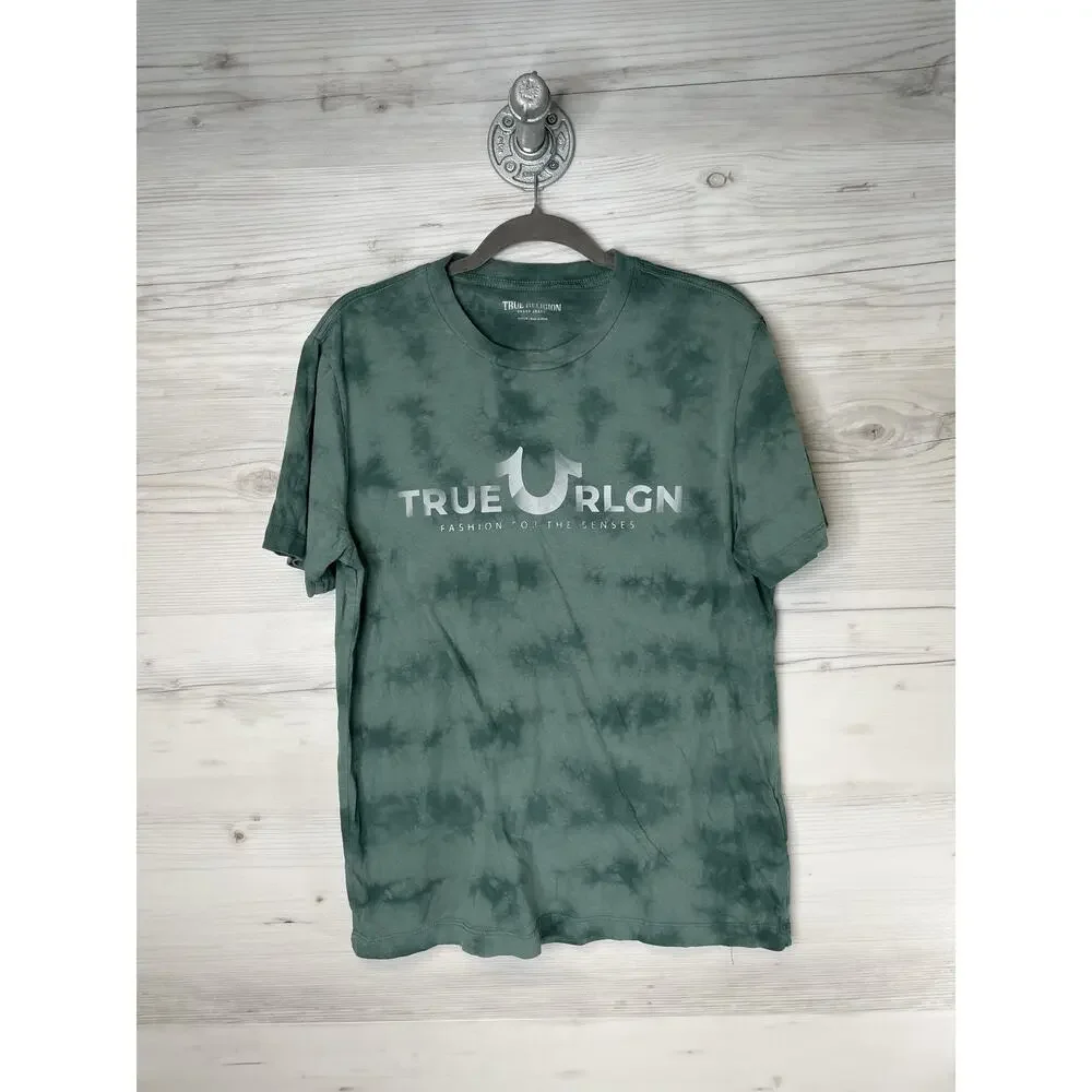 True Religion Shirt‎ Mens Medium Green Tie Dye True RLGN Foil Crew Neck Graphic